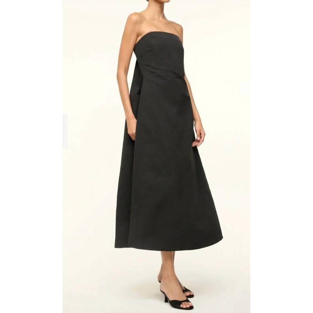 STAUD Kennedy Strapless Black Midi Dress